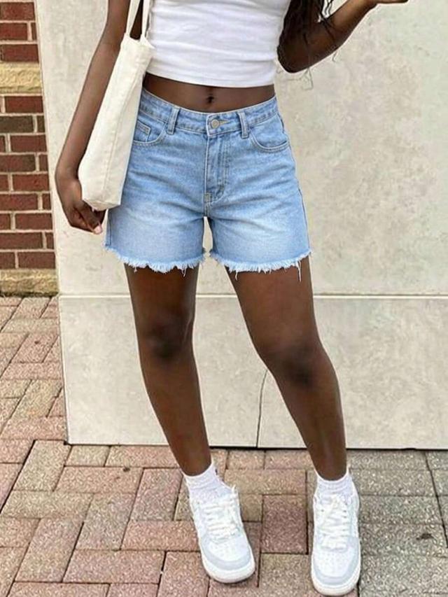 light wash denim bermuda shorts with raw hem