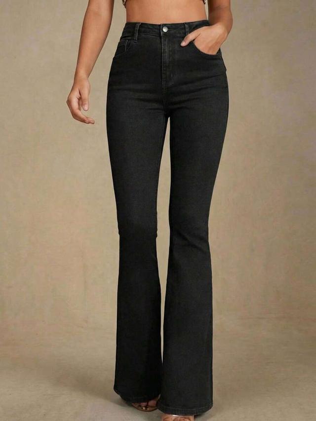 selenza high waist black cotton flare leg jeans