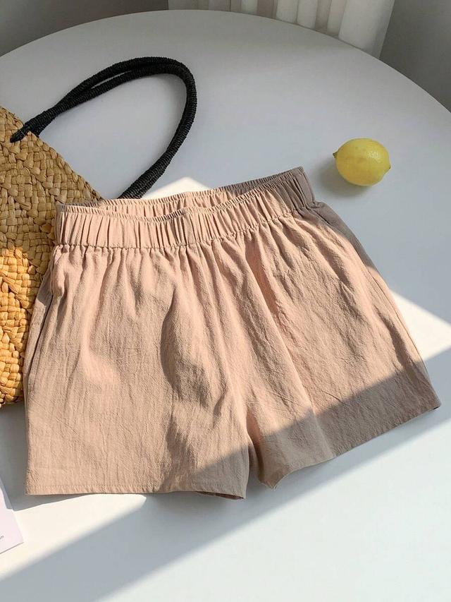apricot elastic waist casual cotton shorts