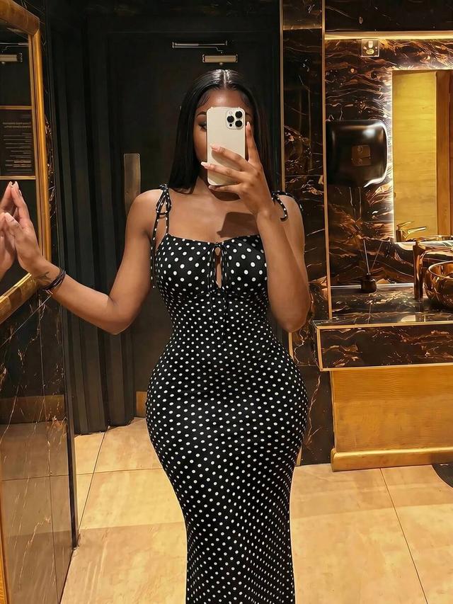 polka dot midi dress with tie straps