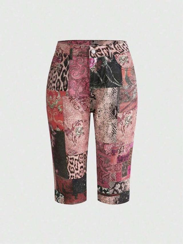 grunge punk vintage leopard and floral print denim shorts