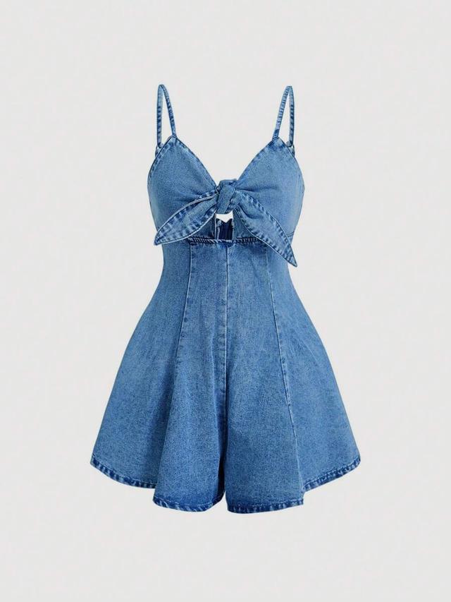 blue denim tie-front playsuit