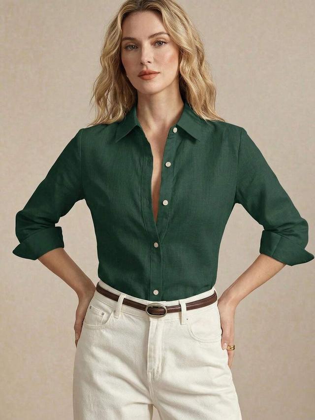 bizchic green women's shirt turn-down collar
