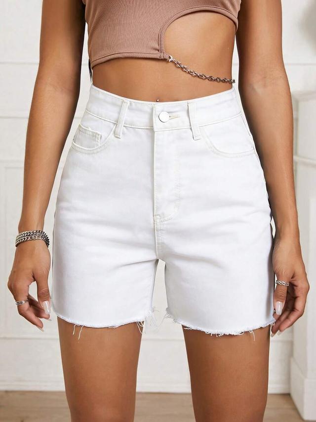 white high waist frayed hem denim shorts