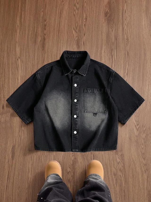 swavvy men's summer casual washed front button denim shirt