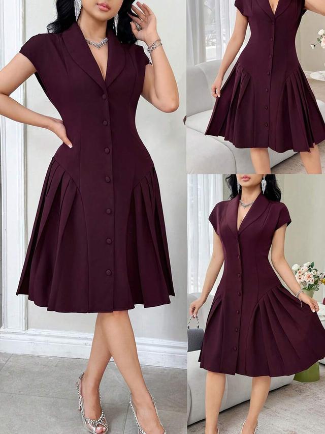 feyla elegant collared waist ruched slimming party dress