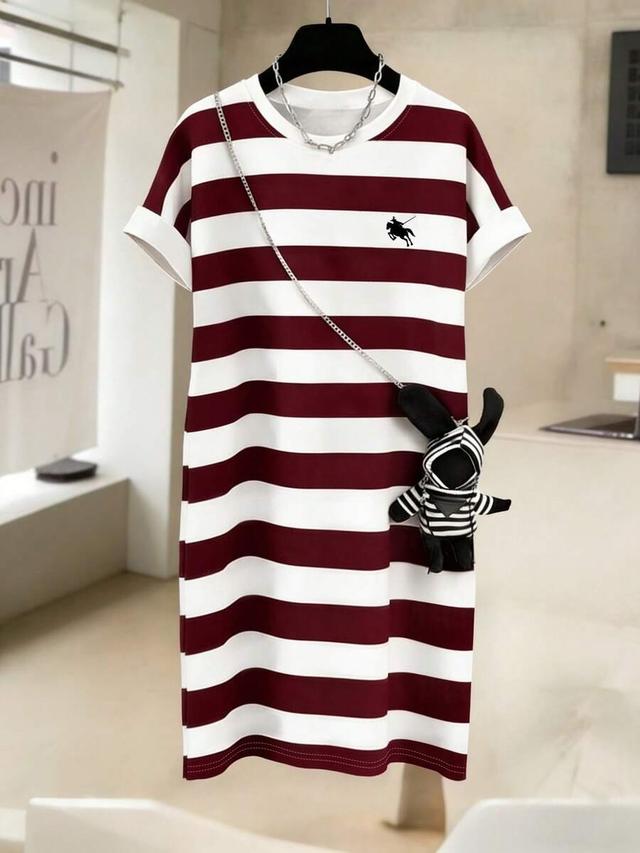casual striped mid-length t-shirt dress