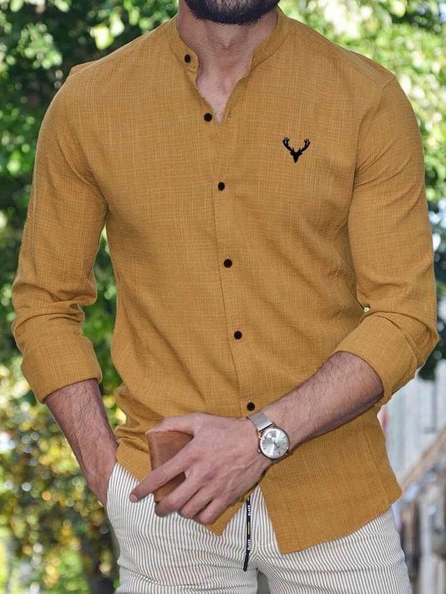 mustard yellow textured long sleeve button up shirt