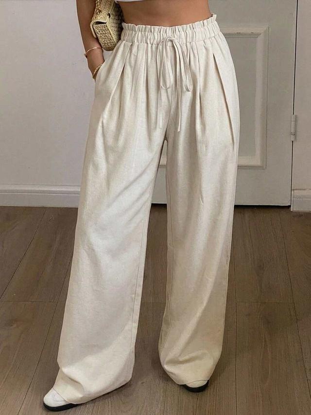 dazy women's loose straight leg linen blend trousers