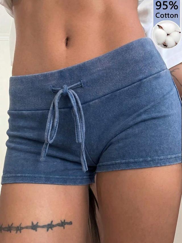 blue knit skinny yoga shorts