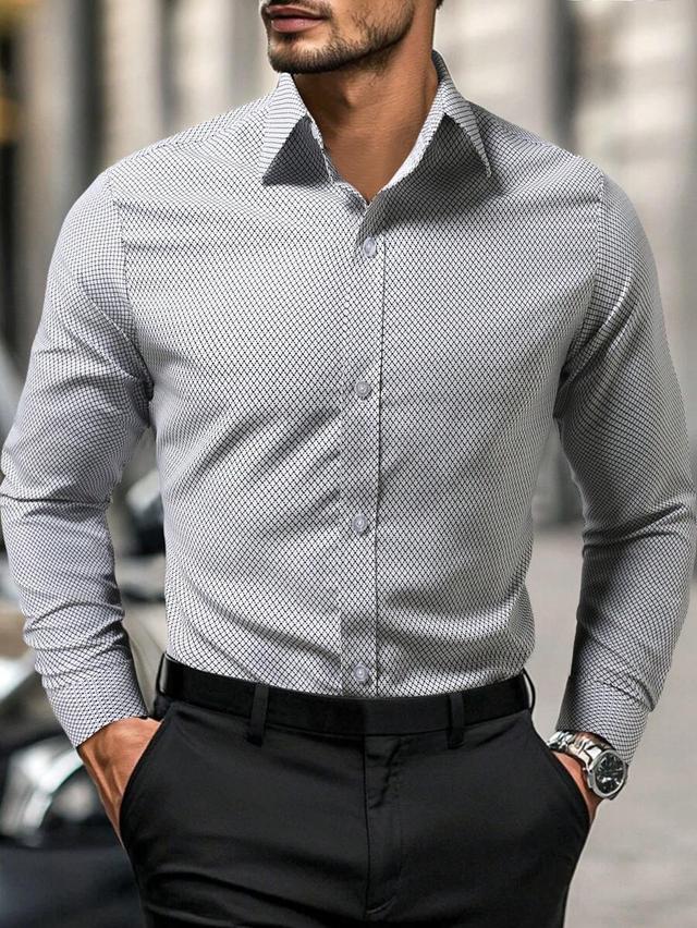 men's diamond pattern long sleeve formal shirt