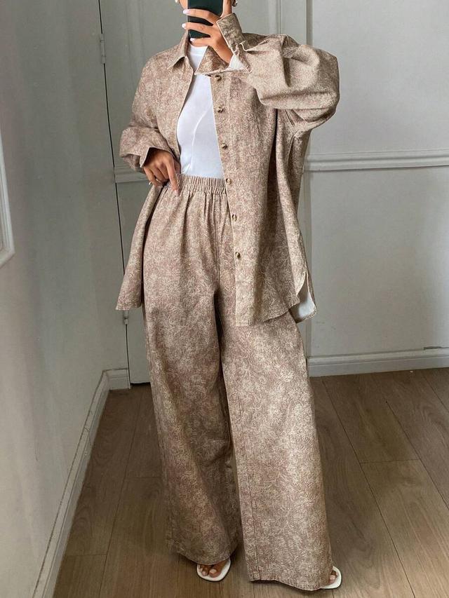 khaki floral print straight leg trousers