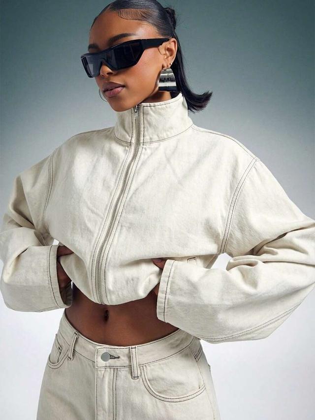 off-white cropped denim zip-up jacket