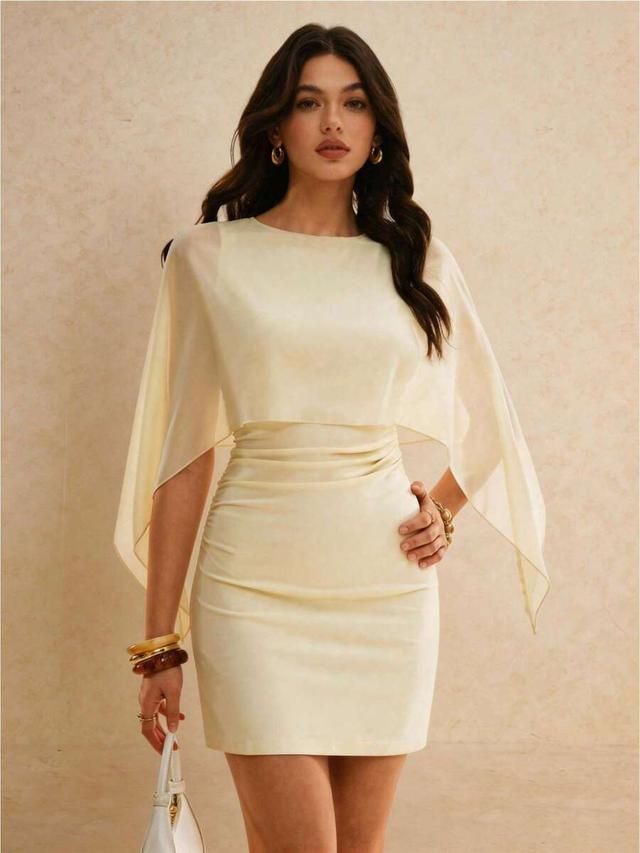 cream yellow chiffon overlay mini dress