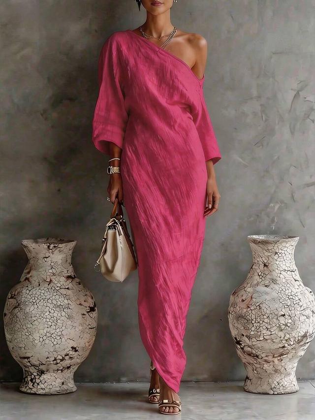 textured off-shoulder relaxed fit maxi dress