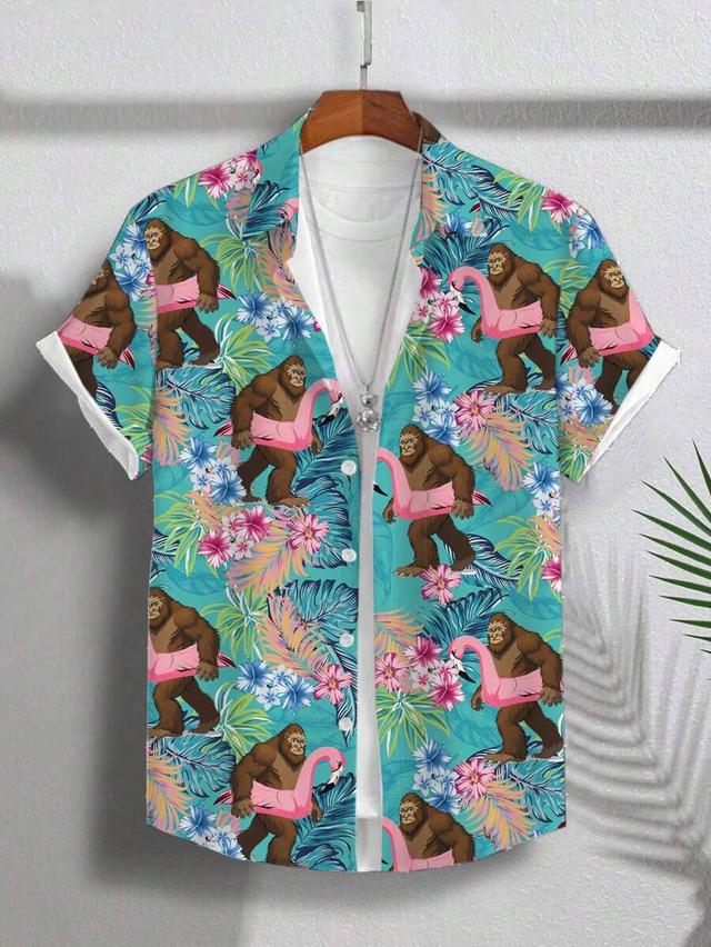 teal animal printed short sleeve button up shirt