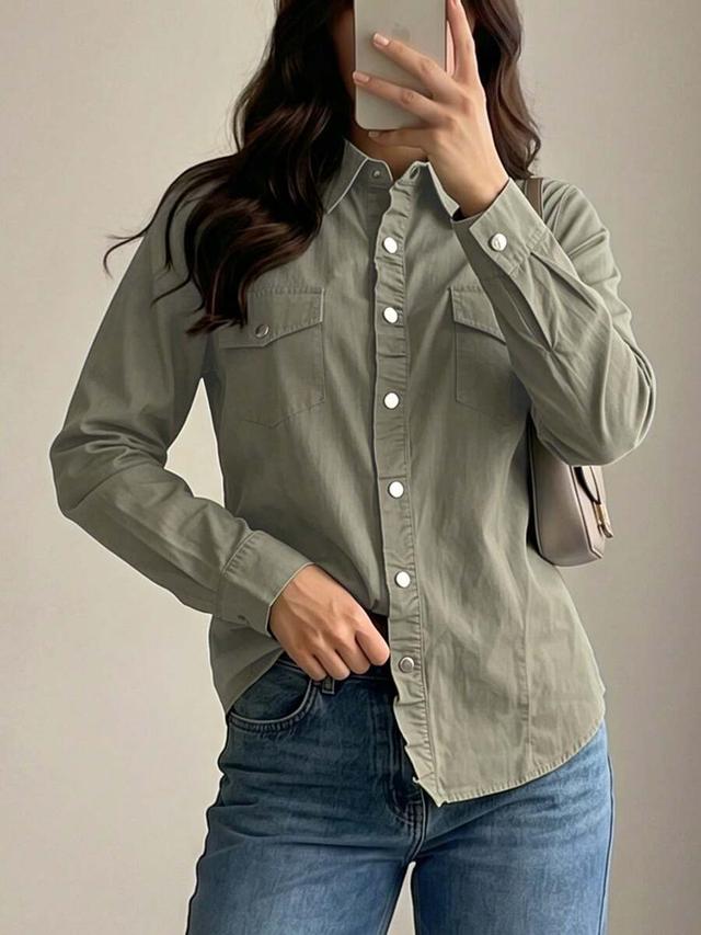 women's non-stretch single breasted collared denim shirt
