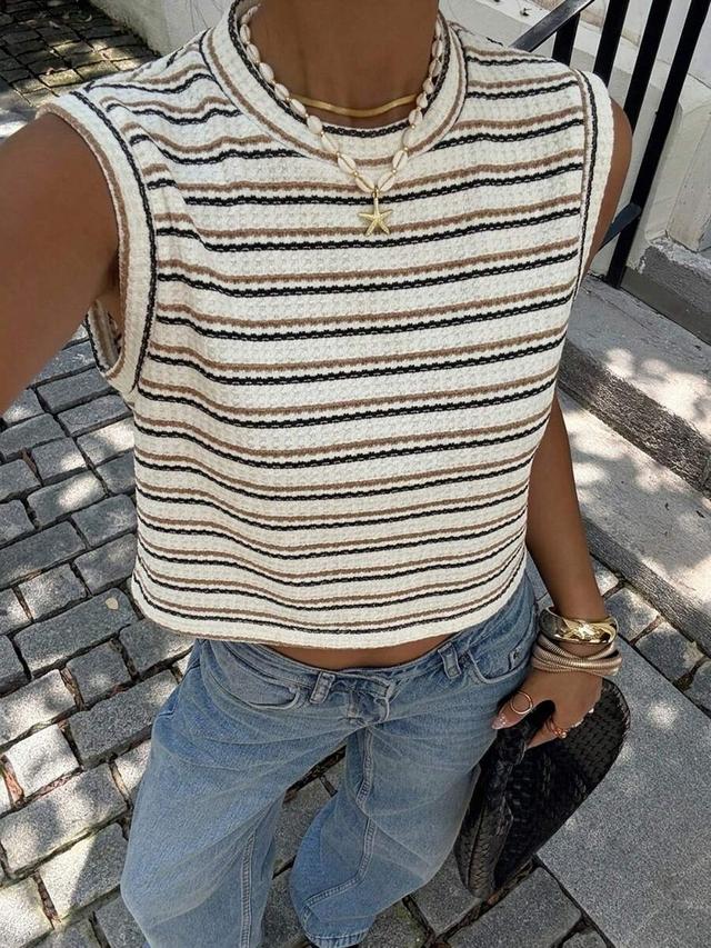 striped textured knit tank top
