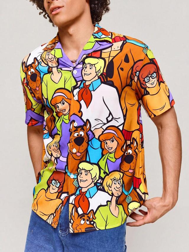 scooby-doo cartoon pattern short sleeve button shirt