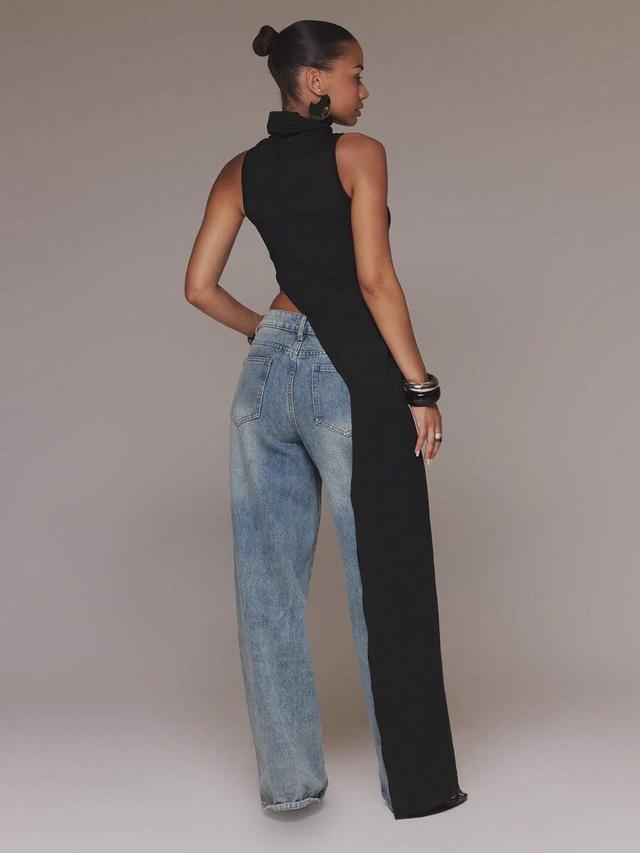 musera high neck asymmetric cut out sleeveless top