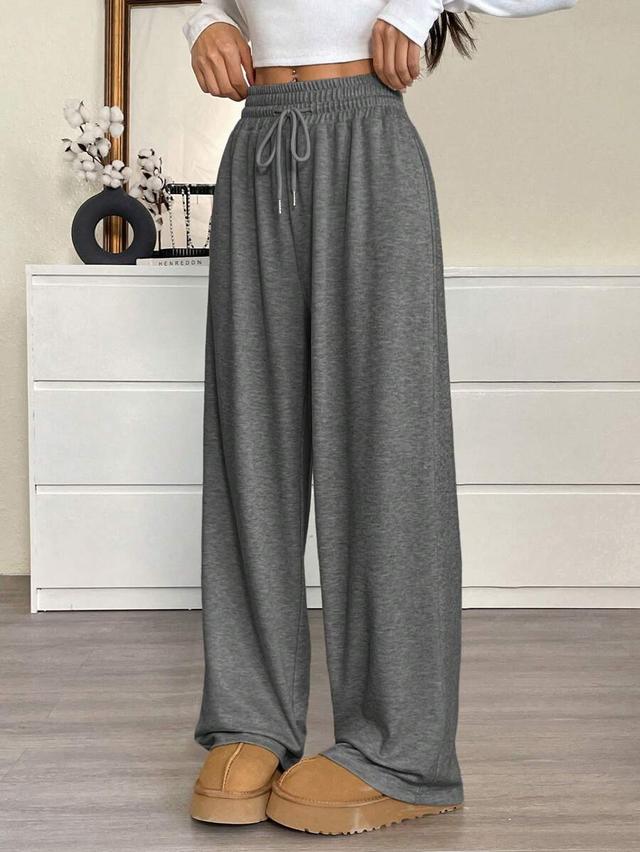grey drawstring waist wide leg casual sweatpants