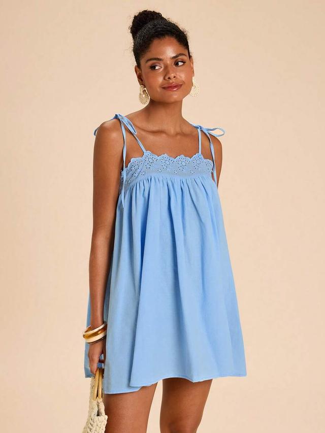 travachic lace trim patchwork blue doll dress