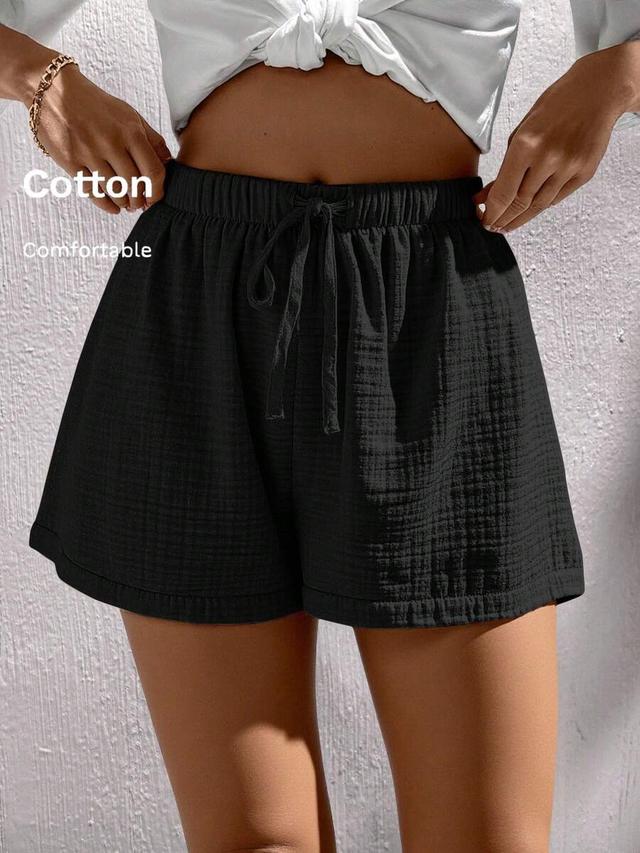 casual black cotton elastic waist summer shorts