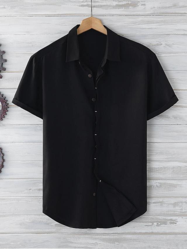 manfinity homme black short sleeve button up shirt