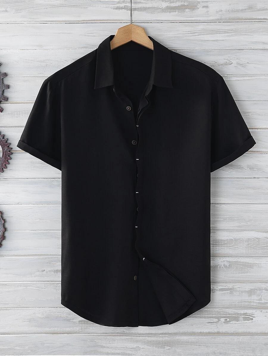 manfinity homme black short sleeve button up shirt