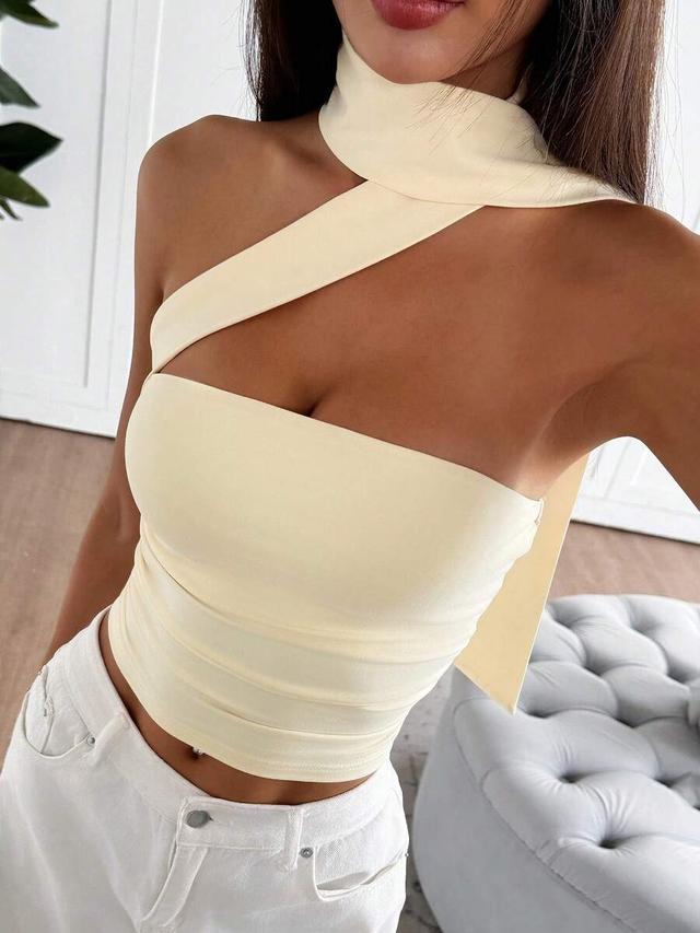 women's yellow strapless knit bandeau top
