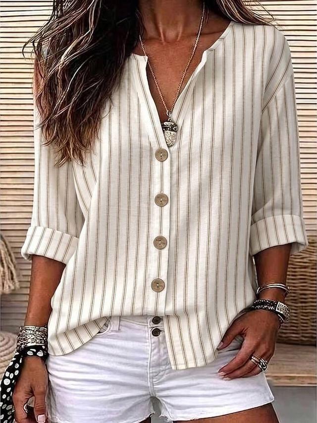 zayelia lady's smooth-woven elegant striped casual summer blouse