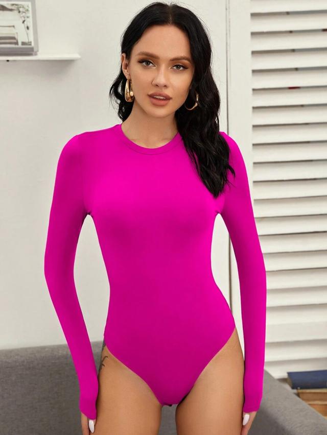 fuchsia solid long sleeve form fitted bodysuit