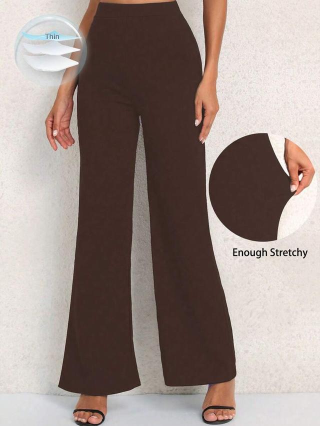 solid brown casual loose flared long pants