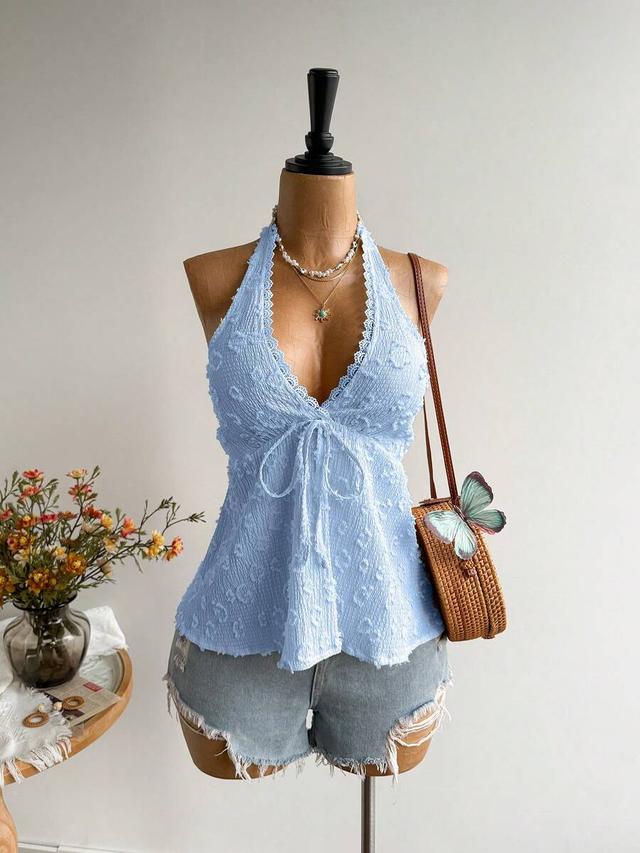 light blue textured bohemian halter top