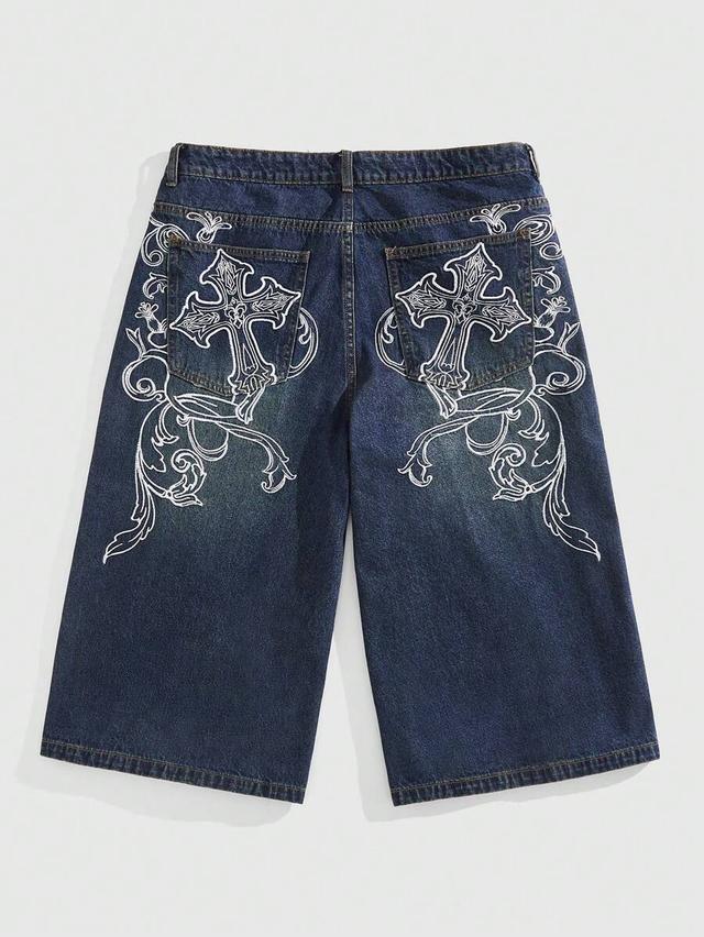 goth cross graphic loose denim jorts