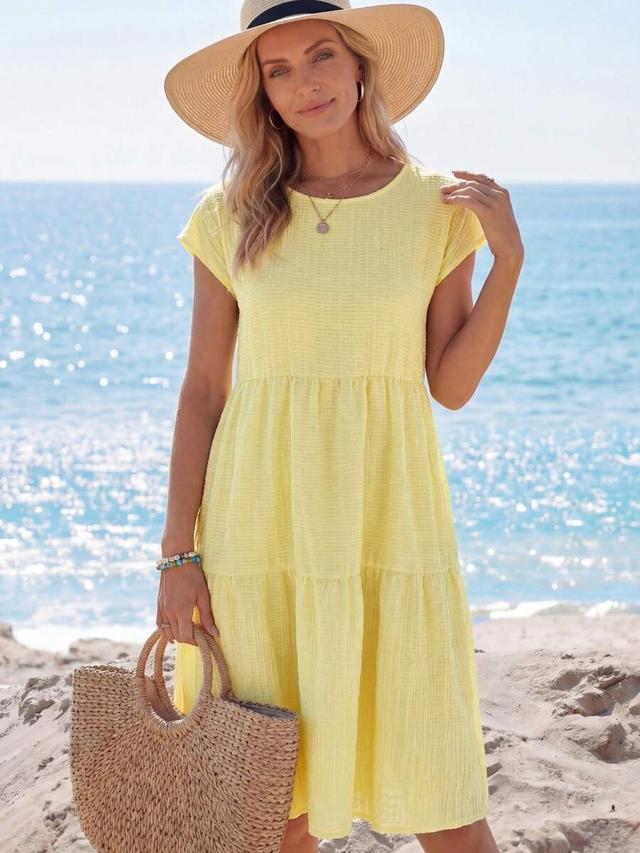 yellow tropical textured cotton babydoll summer dress