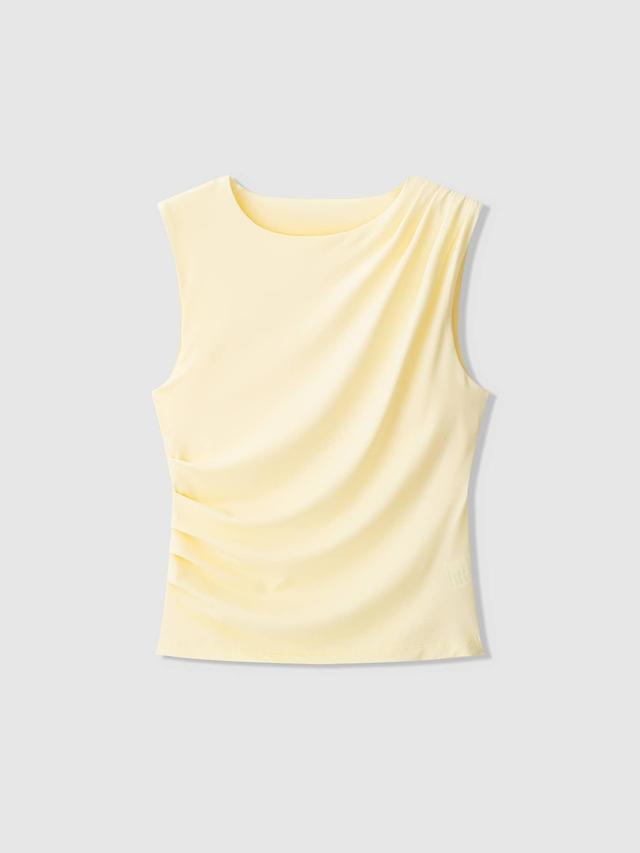 women's butter yellow casual draped sleeveless top