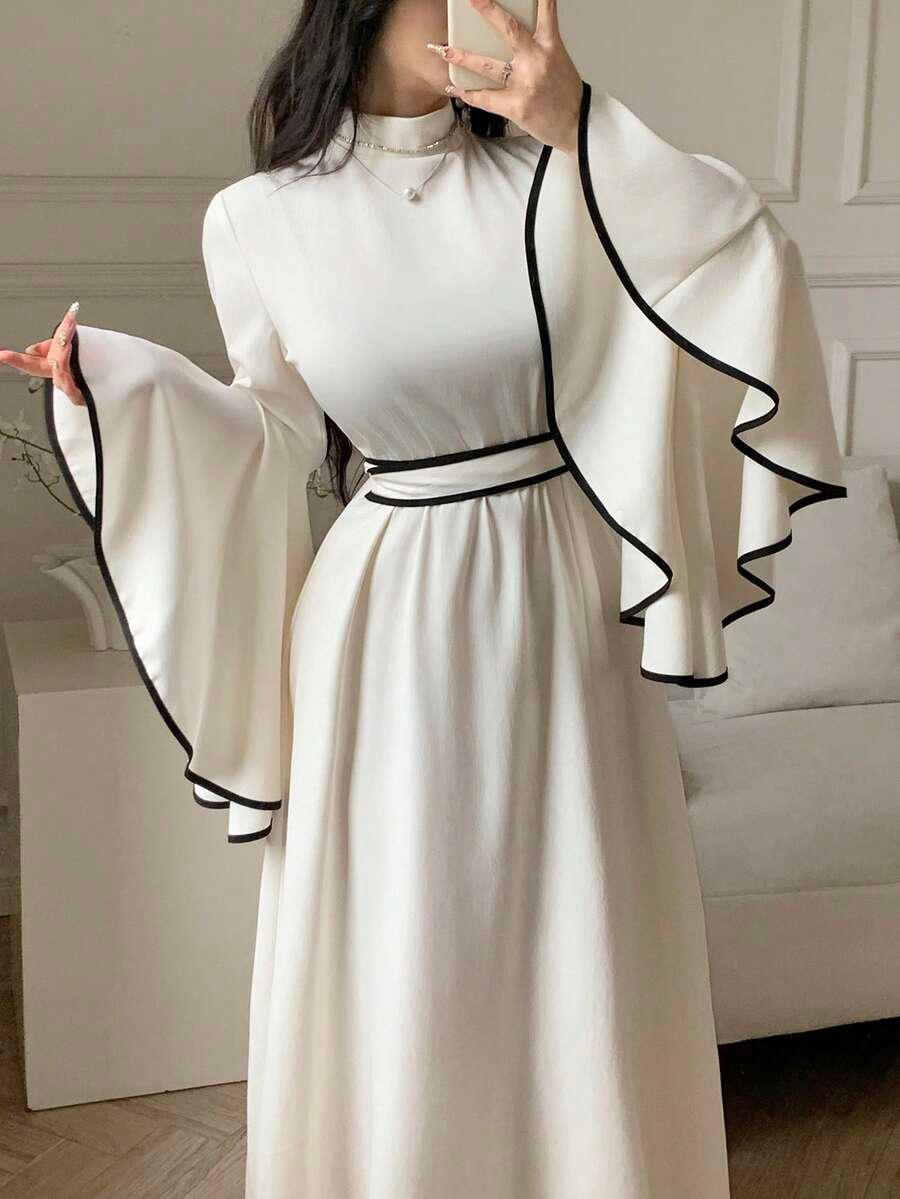 celisse women's elegant party contrast trim flare sleeve dress
