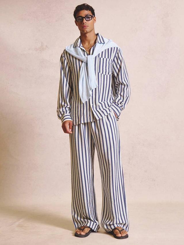 musero oversized long sleeve drop shoulder striped shirt