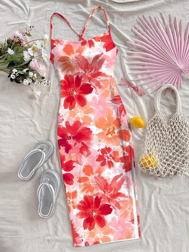floral print spaghetti strap midi dress