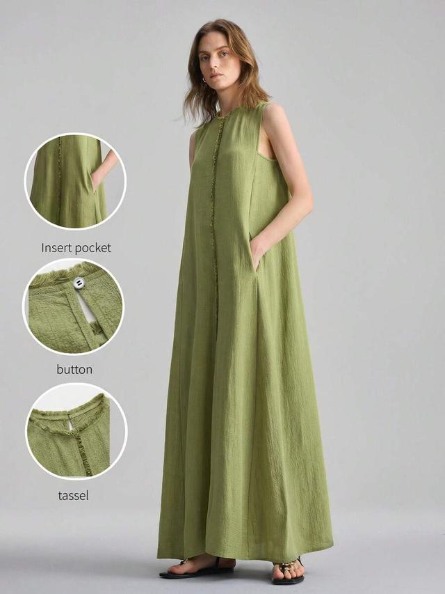 olive green sleeveless textured jacquard long dress