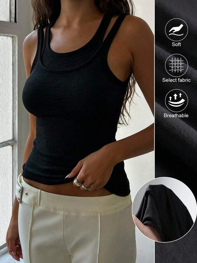 black sleeveless double layer tank top