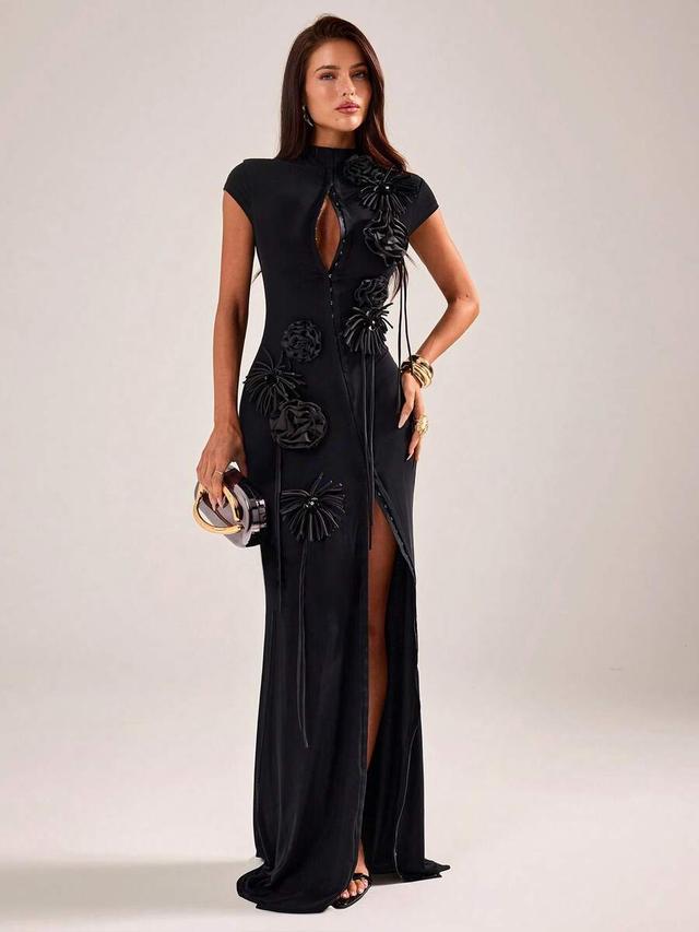 black embroidered chinese style qipao maxi dress