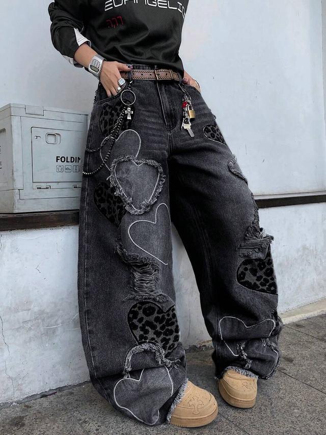 hearty haven distressed wide leg denim jeans