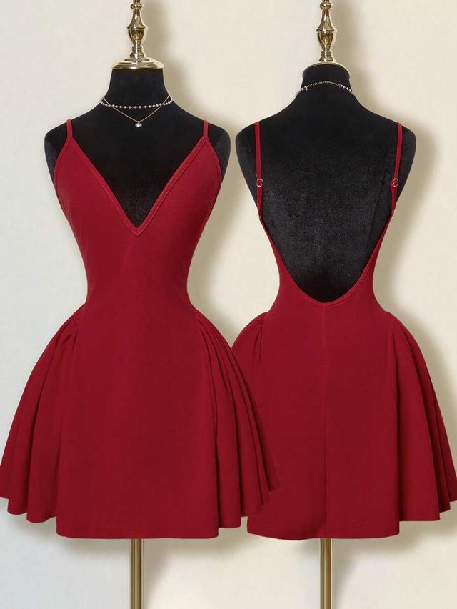 solid red mini a-line puff dress