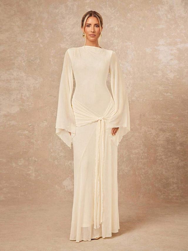 cream sheer loose dress with tie-up sash