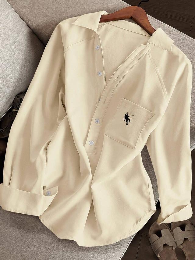 resyla women's solid color minimalist relaxed fit v-neck shirt