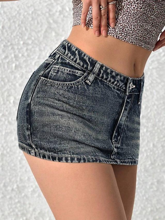 acid wash denim mini skirt