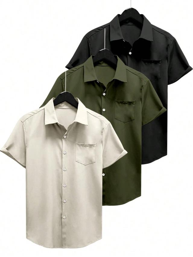 black simple front button closure pocket short sleeve shirt