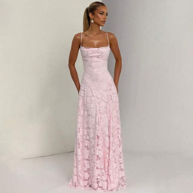 pink floral textured midi dress